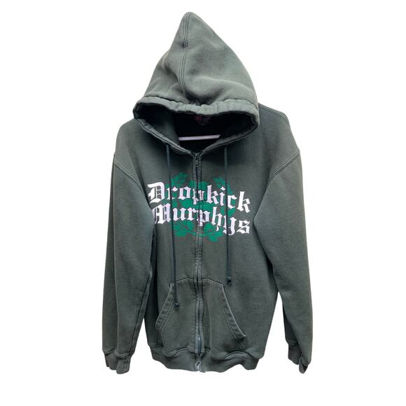Dropkick Murphys Green Skeleton Bagpipe Zip Front Hoodie Size M Made in USA - Picture 1 of 8